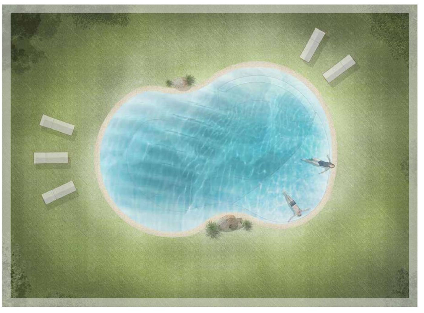 Plan view of the The Classic sand sculpted pool shape (BD-03)