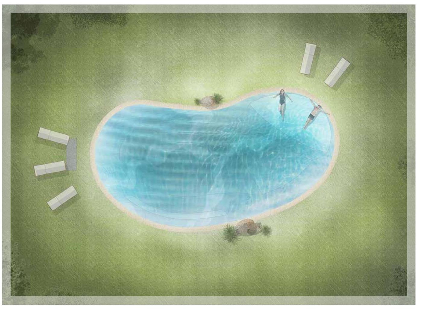 Plan view of the Open Bay sand sculpted pool shape (BD-06)