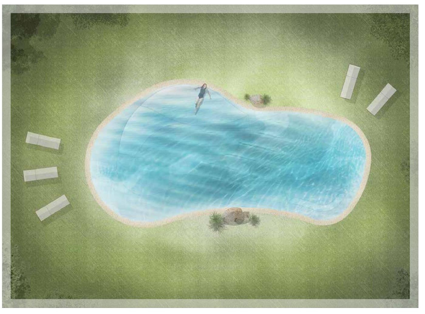 Plan view of the Beach Run sand sculpted pool shape (BD-07)