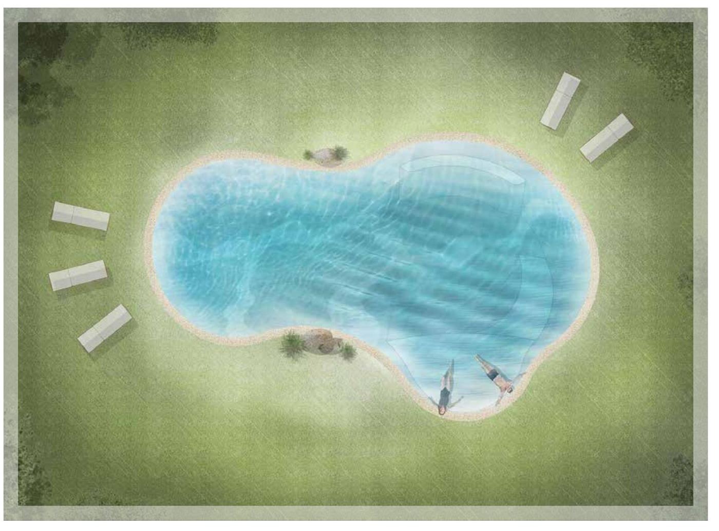 Plan view of the Twin Basin sand sculpted pool shape (BD-08)