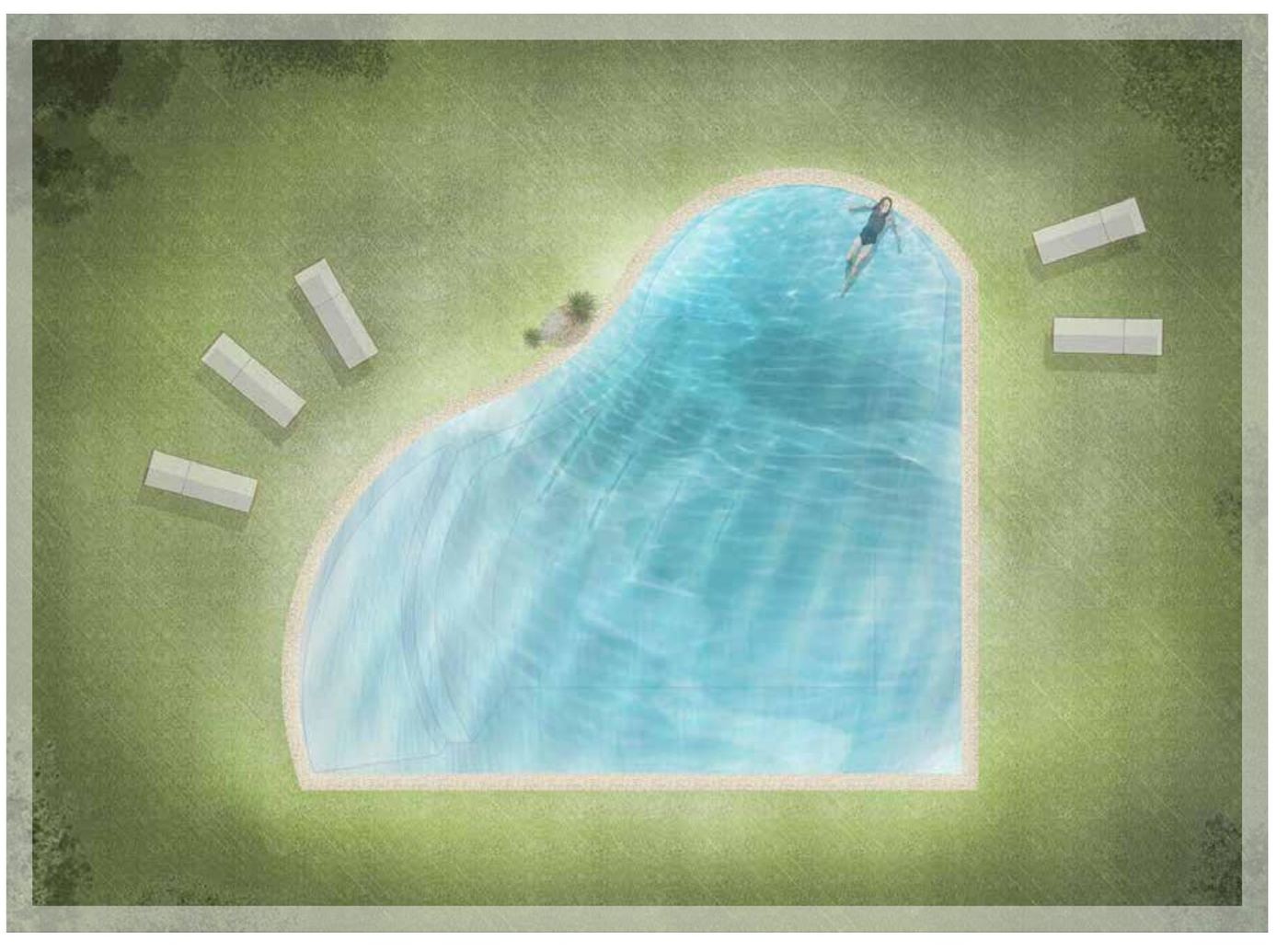 Plan view of the Corner Fit sand sculpted pool shape (BD-10)