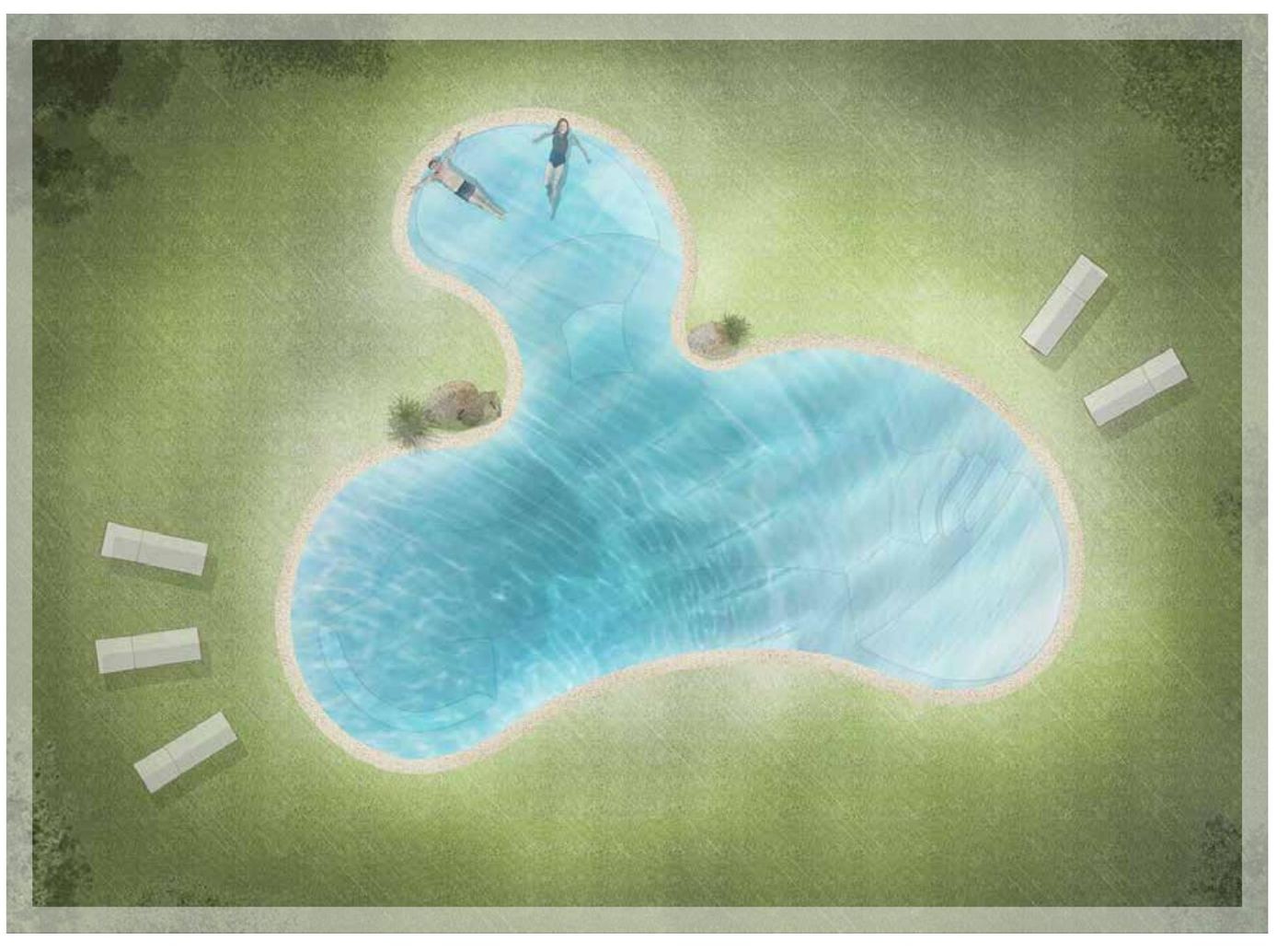 Plan view of the Helix sand sculpted pool shape (BD-12)