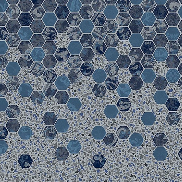 Falling Esagono / Grey Crystal vinyl pool liner pattern